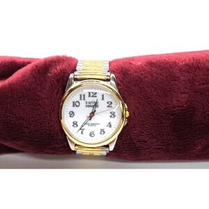 Vintage Ladies 1990s KATHY IRELAND Two-Tone Stretch Bracelet Watch Quartz WORKS!